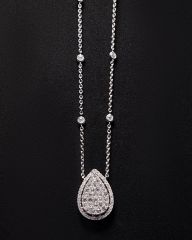 14K White Gold Diamond Pave Tear Drop Pendant Necklace 