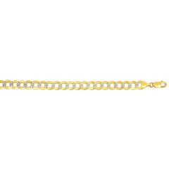 14kt Gold 26" Yellow+White Finish Diamond Cut Comfort Pave Curb Chain with Lobster Clasp CPC210-26