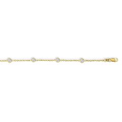 14kt 38" Yellow Gold Cable Link Chain Necklace with Lobster Clasp+37 Round Faceted White Cubic Zirconia CS161-38