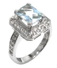 14K White Gold Emerald Cut Aquamarine and Round Diamond Ring HB20428AQW