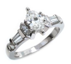 14K White Gold 0.55 Center Marquise and Round Shaped Diamonds 