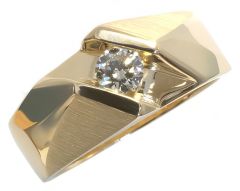 14K Yellow Gold mens diamond ring with 1 round diamond HB0213DI