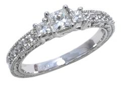 14K White Gold Princess Cut and Round Diamond Engagement Ring HB20975