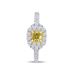 18KTT White Gold Yellow Diamond Cushion Cut with Diamond Halo Engagement Ring