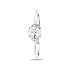 14K White Gold Oval Diamond Engagement Ring 
