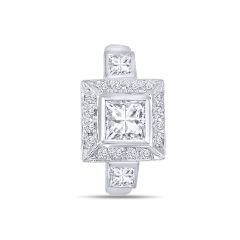18K White Gold Princess Cut with Square Diamond Halo Engagement Ring 
