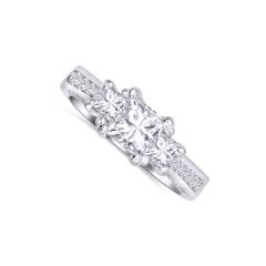 14K White Gold Diamond Ring with a 0.81CT Princess Cut Center Stone. Along with 2, 0.91ctw Princess Cut Dimonds on both sides. Color HI, Clarity SI3I1. With some beautiful Round DIamond accents.
