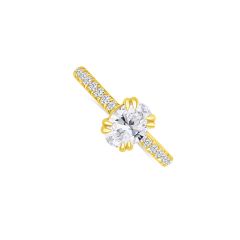 14K Yellow Gold Diamond Ring With a 1.01CT Oval Diamond. Color I, Clarity VS2, set on top of a Double Prong. Along with 0.26CTW Round Diamond Accents along the band.