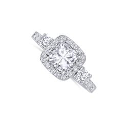 14K White Gold Ring with a 1.00CT Princess-cut, Color-H, Clarity-SI1. With 2 Pincess Cut Diamonds on both sides. Along with 0.47CTW Round Diamond Halo Ring. 