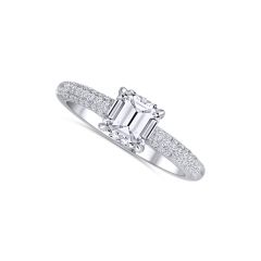 14K White Gold Diamond RIng with a 1.20CT Asscher-Cut Diamond, Color-G, Clarity-SI1. With Round 0.33CTW Diamond Accents along the band