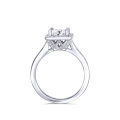14K White Gold Diamond RIng with a 1.50CT Princess-Cut Diamond, Color-H, Clarity-SI1. With 0.36CTW Round Diamond Halo.  