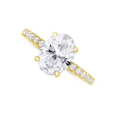 14K Yellow Gold Ring with a 2.34CT Oval Cut Diamond. Color-F, Clarity-SI3. 0.25CTW Round Diamonds.