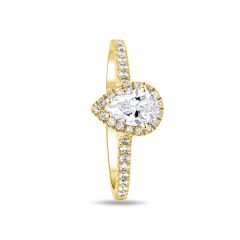 Ladies 14 Karat Yellow Gold Halo Engagment Ring with on 0.50CT Princess-Cut Diamond, Color- IJ, Clarity- SI2 with multiple 0.27CTW Round Diamonds. 