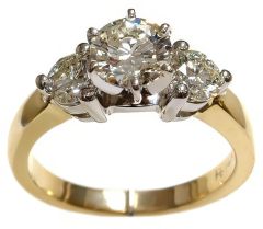 14K Two Tone 3 Round Diamonds 1.63 carats total Engagement Ring HB05805