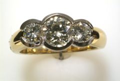 14K Yellow Gold Round Diamond Trio Bezel Set Engagement Ring
