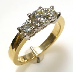 14K Yellow Gold Trio Diamond Engagement Ring 