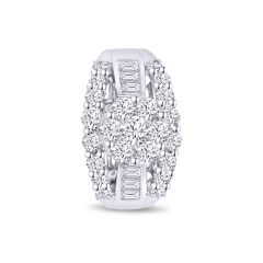 Ladies 14 Karat White Gold Cluster Engagement Ring with Multiple Round 2.00CTW Diamonds, Color- DI along with 6 Emerald Cut Diamonds.