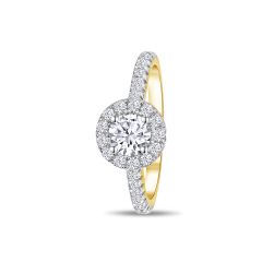 14KTT Round Diamond Halo Engagement Ring