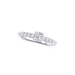14K White Gold Round Diamond with Side Stones Engagement Ring
