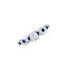 14K White Gold Round Diamond with Sapphire Side Stones Engagement Ring
