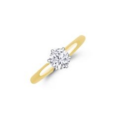 Yellow Gold Round Diamond 6 Prong Ring 