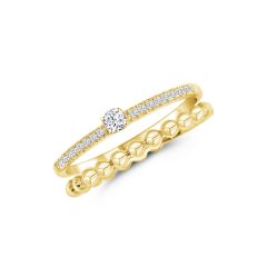 Yellow Gold Round Diamond Ring with a Bead band 