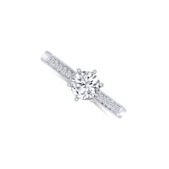 14K White Gold Round 0.76CT Diamond Ring, with Round 0.32ctw Diamonds along the band.