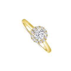 14K Yellow Gold Round Diamond Engagment Halo Ring  