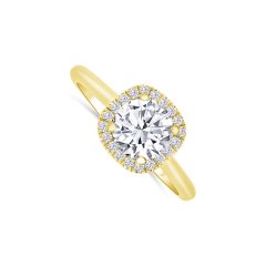 14K Yellow Gold Round 1.21CT Diamond, Color- J, Clarity- SI1. Along with Round 0.18ctw Diamond Halo.