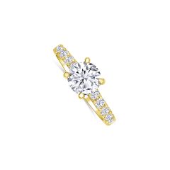 14K Yellow Gold Round 1.23CT Diamond, Color- K, Clarity- VVS2.  With a Hidden Halo. Along with Round 0.60CTW Diamonds along the sides. 