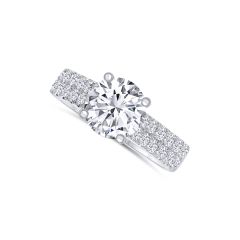 14K White Gold Round 2.14CT Diamond, Color- H, Clarity- VS1. With Round 0.68CTW Diamond Double Row Ring 