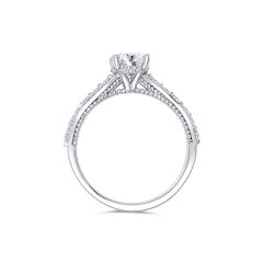 14K White Gold Round 1.05CT Diamond, Color- IJ, Clarity- SI2 SI3. Along with multiple Round 0.30CTW Diamonds along the band.