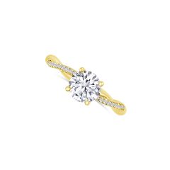 14K Yellow Gold Round 0.99CT Diamond, Colors- F, Clarity- SI3. With Round 0.11CTW Diamond accents on a twist band, along with a Hidden Halo.