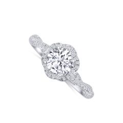 14K White Gold Round 1.00CT Diamond, Color- H, Clarity- SI3. Along with a Diamond Halo, with multiple Round 0.24CTW Diamond accents.