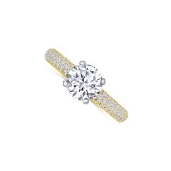 14K Gold Two Toned RIng with a Round 1.40CT Diamond, Color- J, Clarity- SI1. Along with multiple Round 0.37CTW Diamonds along the Band.