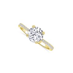 14K Yellow Gold Round 1.57CT Diamond, Color- JK, Clarity- VS2. With Round 0.16CTW Diamonds along the band.
