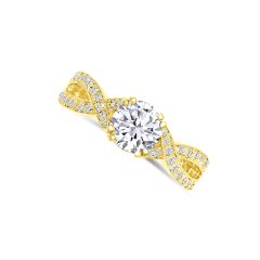 14K Yellow Gold Ring with a Round 1.08CT Diamond, Color- D, Clarity- SI2. With multiple Round 0.27CTW Diamonds.