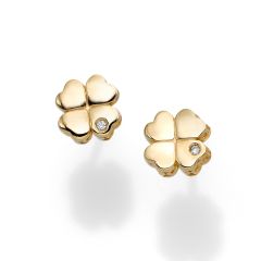 14kt Yellow Gold Polished 4 Leaf Clover Earring with Push Back Clasp with 0.0100ct 1mm White Diamond ER8795