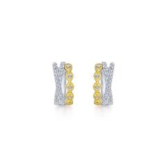 Gabriel & Co. - EG13454M45JJ - 14K Yellow-White Gold Criss Cross 10mm Diamond Huggies