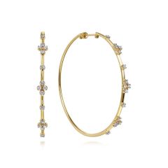 Gabriel & Co. - EG13674Y45JJ - 14K Yellow Gold Prong Set 60mm Round Classic Diamond Hoop Earrings