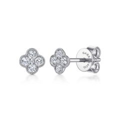 Gabriel & Co. - EG13715W45JJ - 14K White Gold Diamond Flower Stud Earrings