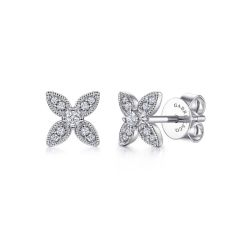Gabriel & Co. - EG14034W45JJ - 14K White Gold Diamond Flower Stud Earrings