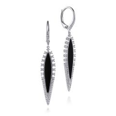 Gabriel & Co. - EG14283W45OX - 14K White Gold Diamond and Onyx Drop Earrings