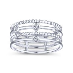 Gabriel & Co. - LR51278W45JJ - 14K White Gold Bezel Set Diamond Station Layered Ring