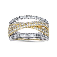 Gabriel & Co. - LR51337M45JJ - 14K Yellow and White Gold Criss Crossing Multi Row Diamond Ring