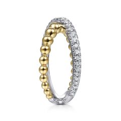 Gabriel & Co. - LR51628M45JJ - 14K White-Yellow Gold Bujukan Diamond and Metal Bead Criss Cross Ring