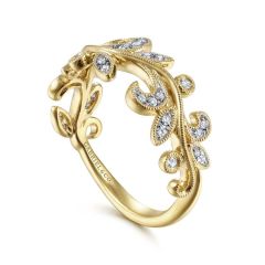 Gabriel & Co. - LR51641Y45JJ - 14K Yellow Gold Diamond Leaf Ring