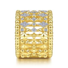 Gabriel & Co. - LR51743Y45JJ - 14K Yellow Gold Wide Bujukan Ball and Diamond Statement Ring