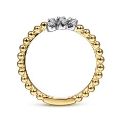 Gabriel & Co. - LR51745M45JJ - 14K White-Yellow Gold Bujukan Ball and Diamond Open Bypass Ring