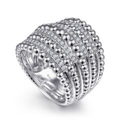 Gabriel & Co. - LR51898SVJWS - 925 Sterling Silver White Sapphire Wide Bujukan Ring